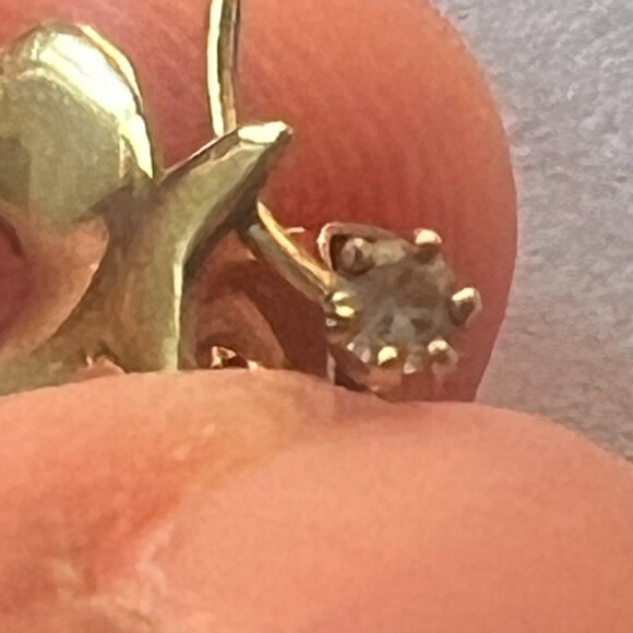 Vintage 14K Gold Bird Earrings w/ Diamond / czAccent 585 Marked Studs back Read! - Picture 6 of 10